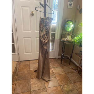 Women's Fashion Nova Strapless Taupe Floral Gown, Size XS